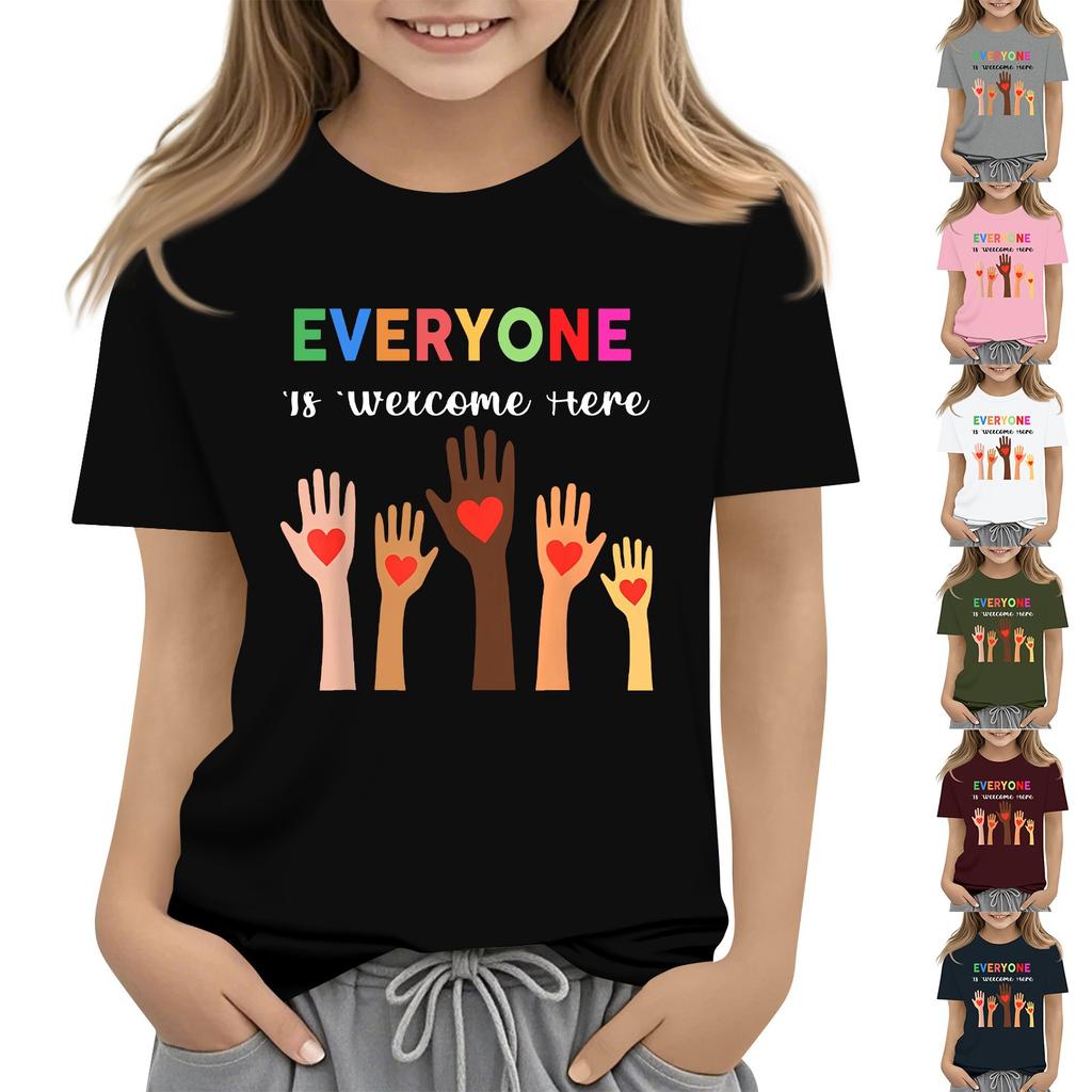 Children's Printed Short Sleeved Round Neck Casual Comfortable Loose Lightweight Top