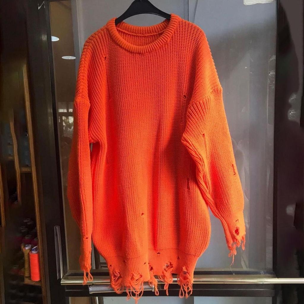 Осень-зима Винтажный свободный топ с длинными рукавами Однотонный пуловер Трикотажный свитер с круглым вырезом