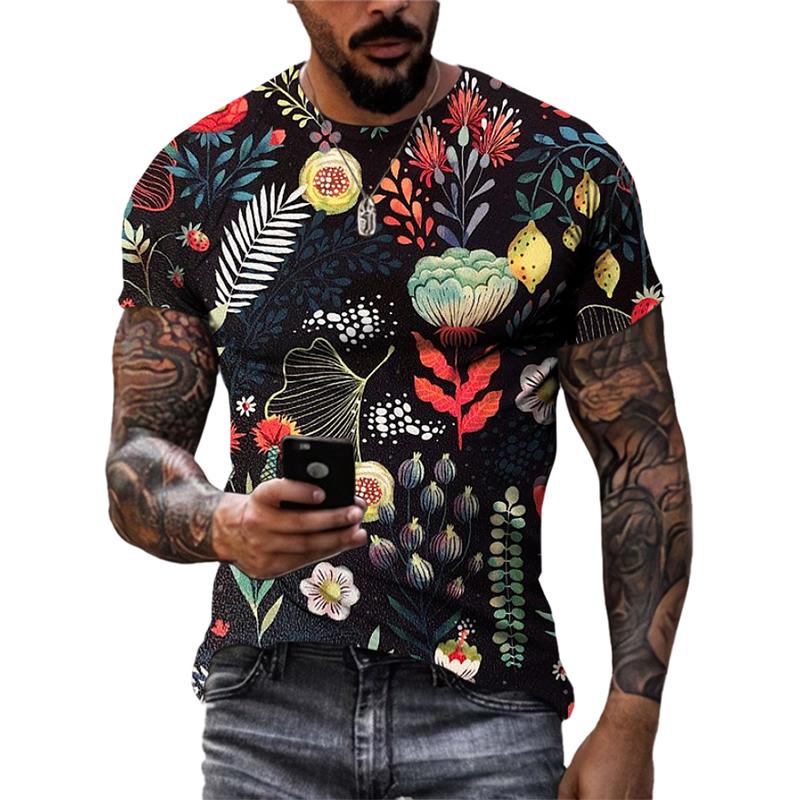 Fashion Beautiful Personality Plant Flowers Unisex T-shirts Summer 3D Street Style Trend Men Round Neck Short Sleeve Print Tees  4365 EMA