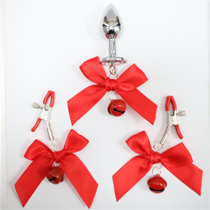 3 шт./компл. металлические колокольчики, анальная пробка, анальная пробка из нержавеющей стали, анальная пробка, галстук-бабочка, зажим для груди, пара секс-игрушек для женщин и мужчин