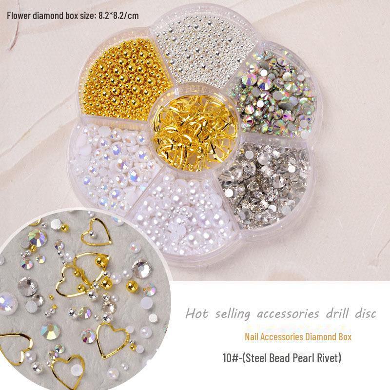 Набор для дизайна ногтей 7-Grid Mixed Set: Аксессуары в виде банта, медведя Авроры, бабочки, стразов, жемчуга и бриллиантов