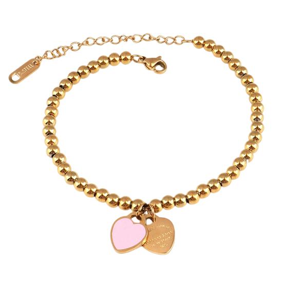 Women Beaded Enamel Bracelet Adjustable Length Heart Charm Titanium Steel Bracelet Stress Relief Happiness Meaningful Jewelry
