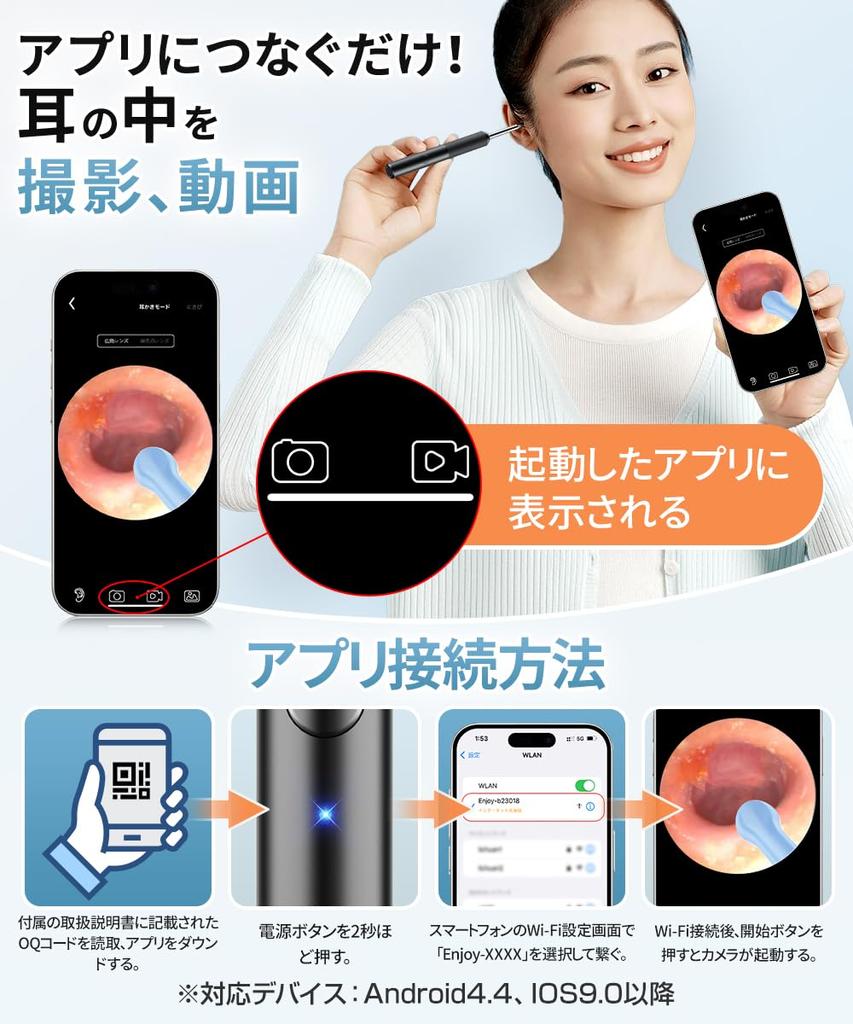 Чистка ушей камера новая 5 миллионов изображений Беспроводная светящаяся ухо подсветка ухо ухо IP67 5 миллионов чистка ушей ушная сера чистка ушей совместима с