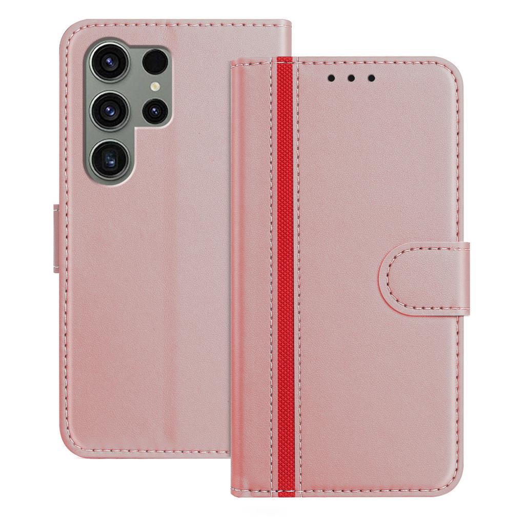 For Samsung Galaxy S23 Ultra Phone Cases Wallet Stand Color Splicing Leather Cover with Magnetic Clasp