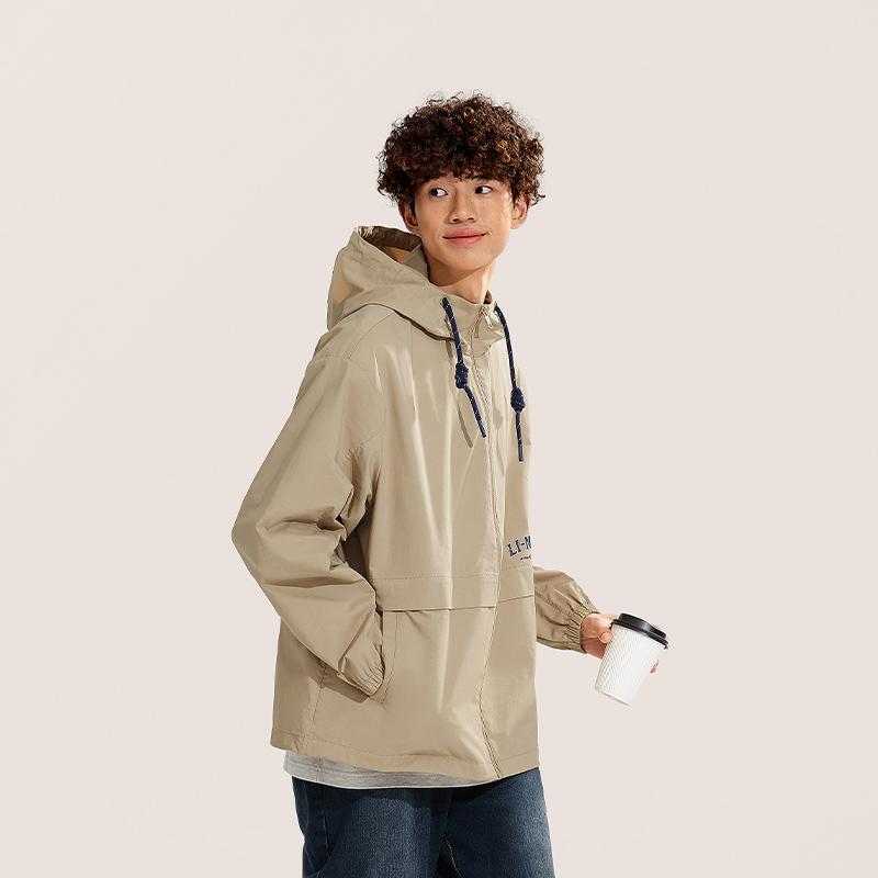 Li Ning American Vintage Casual Hooded Lightweight Zipper Windbreaker Men Outerwear Khaki AFDU697-4