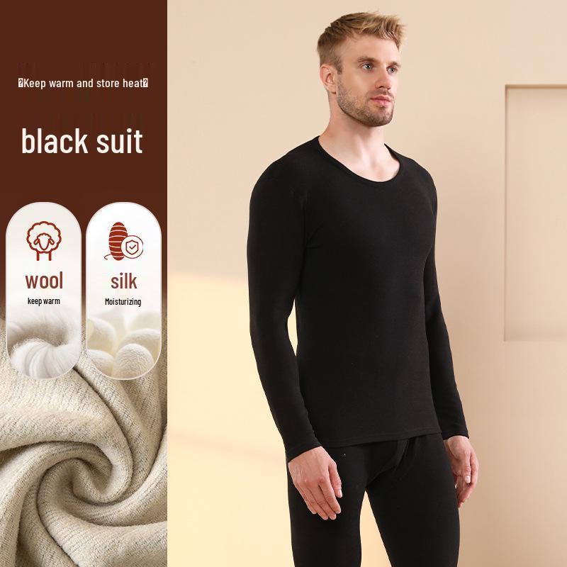 Men's Thermal Cashmere Silk Velvet Half-Turtleneck Suit for Winter Warmth
