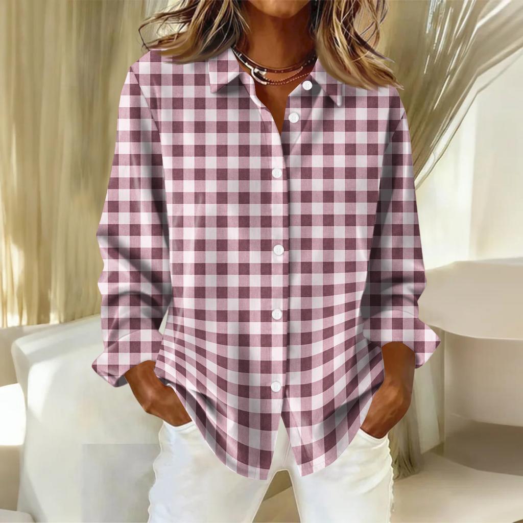 Женская рубашка-блузка с рождественским принтом и пуговицами, длинный рукав, повседневный базовый рубашечный воротник, обычный топ