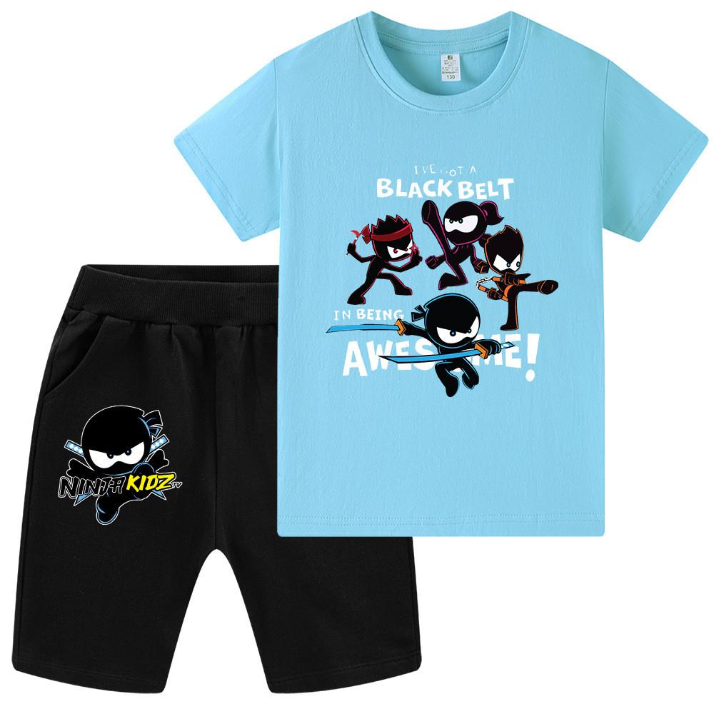 WA1171 2 шт./комплект Детские Девочки Мальчики NINJA KIDZ Принт Футболка с коротким рукавом Комплекты шорт