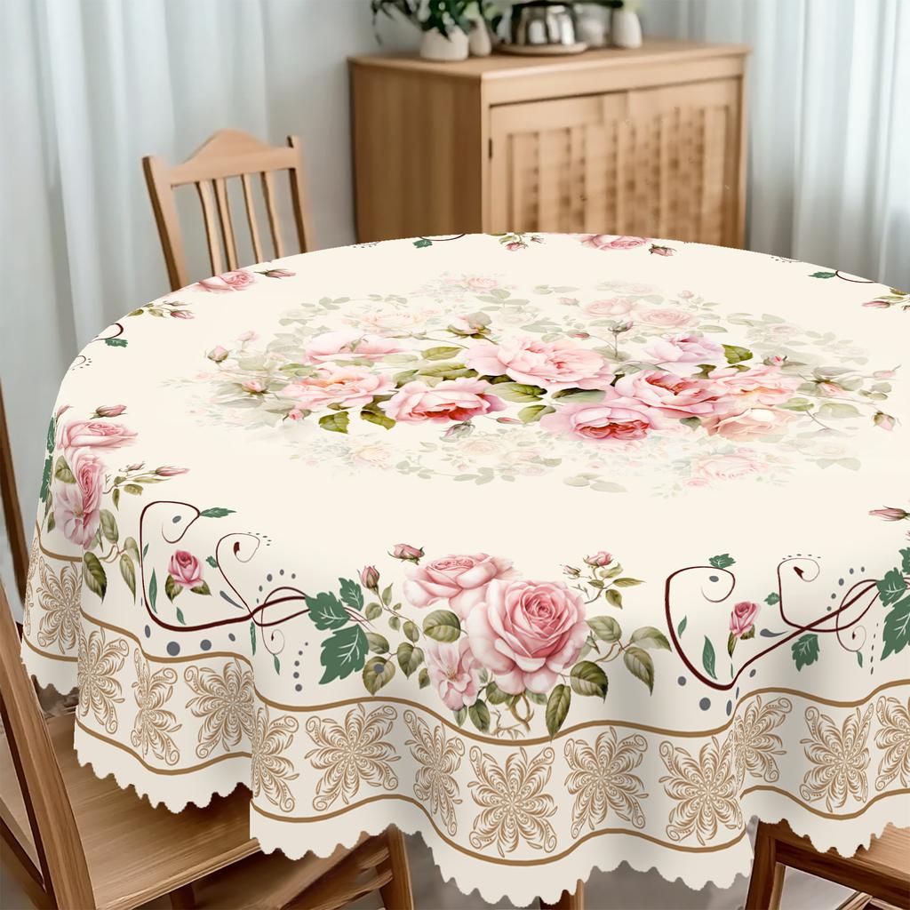 1 шт. Круглая скатерть с цветочным рисунком, 5 размеров в наличии, Скатерть с принтом в стиле ретро, Тиснение по краю, Декор скатерти для весеннего сада