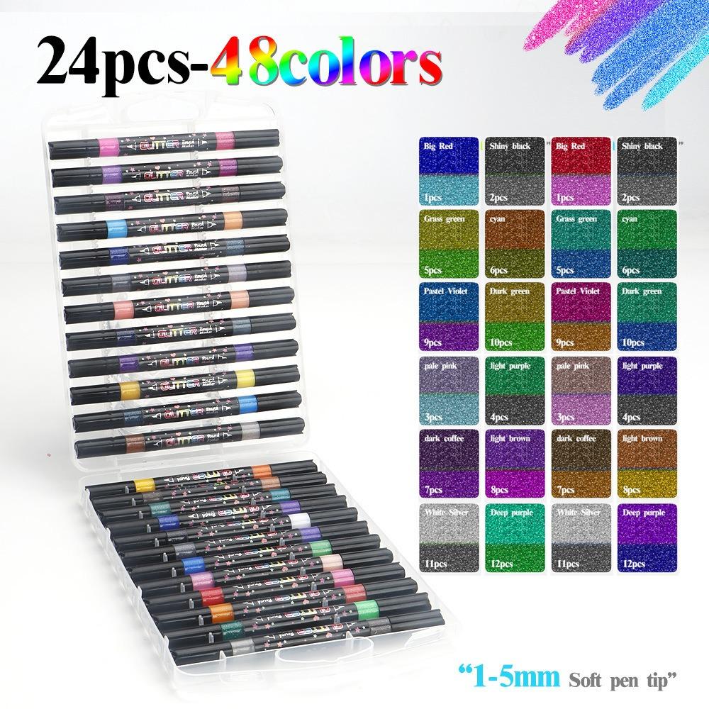 12/24 шт. Цветные хайлайтеры с блестками, мягкий наконечник, ручка для рисования граффити, флеш-маркер, студенты
