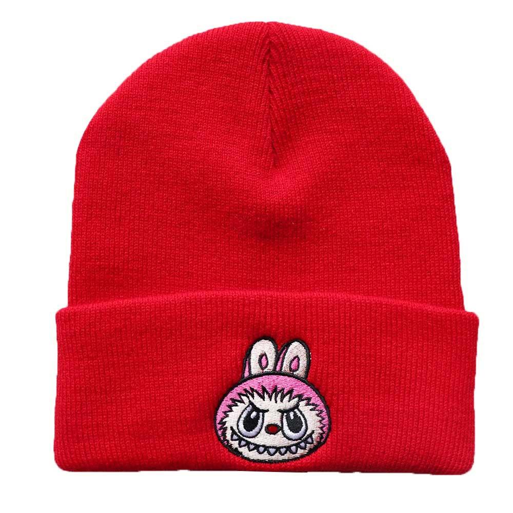 Men's and women's outdoor sports warm hats, autumn and winter trendy cartoon woolen hats, Labubu embroidered student knit hats