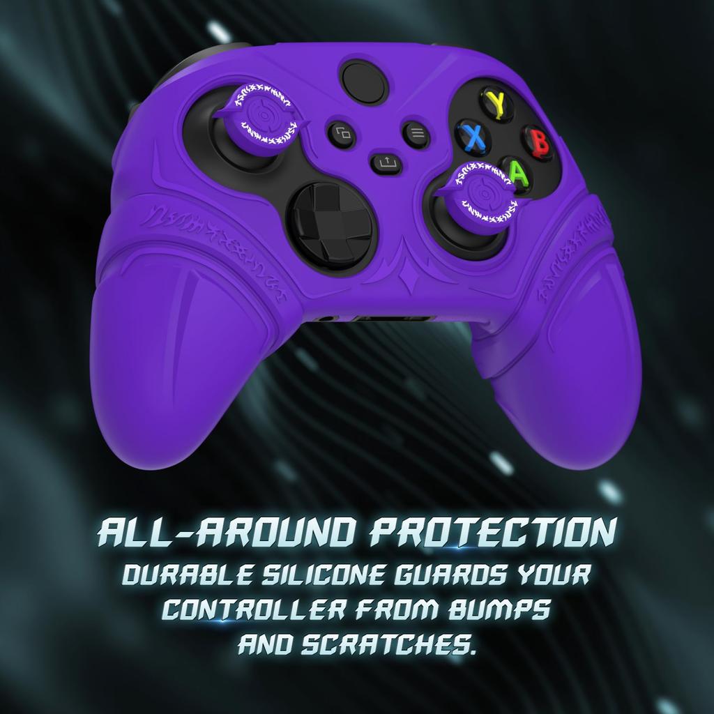 PlayVital Silicone Controller Cover for Xbox Series with Thumb Caps and Stickers Grip Shock Absorption Runes Edition X/S – Non-Slip Skin, – (Purple)