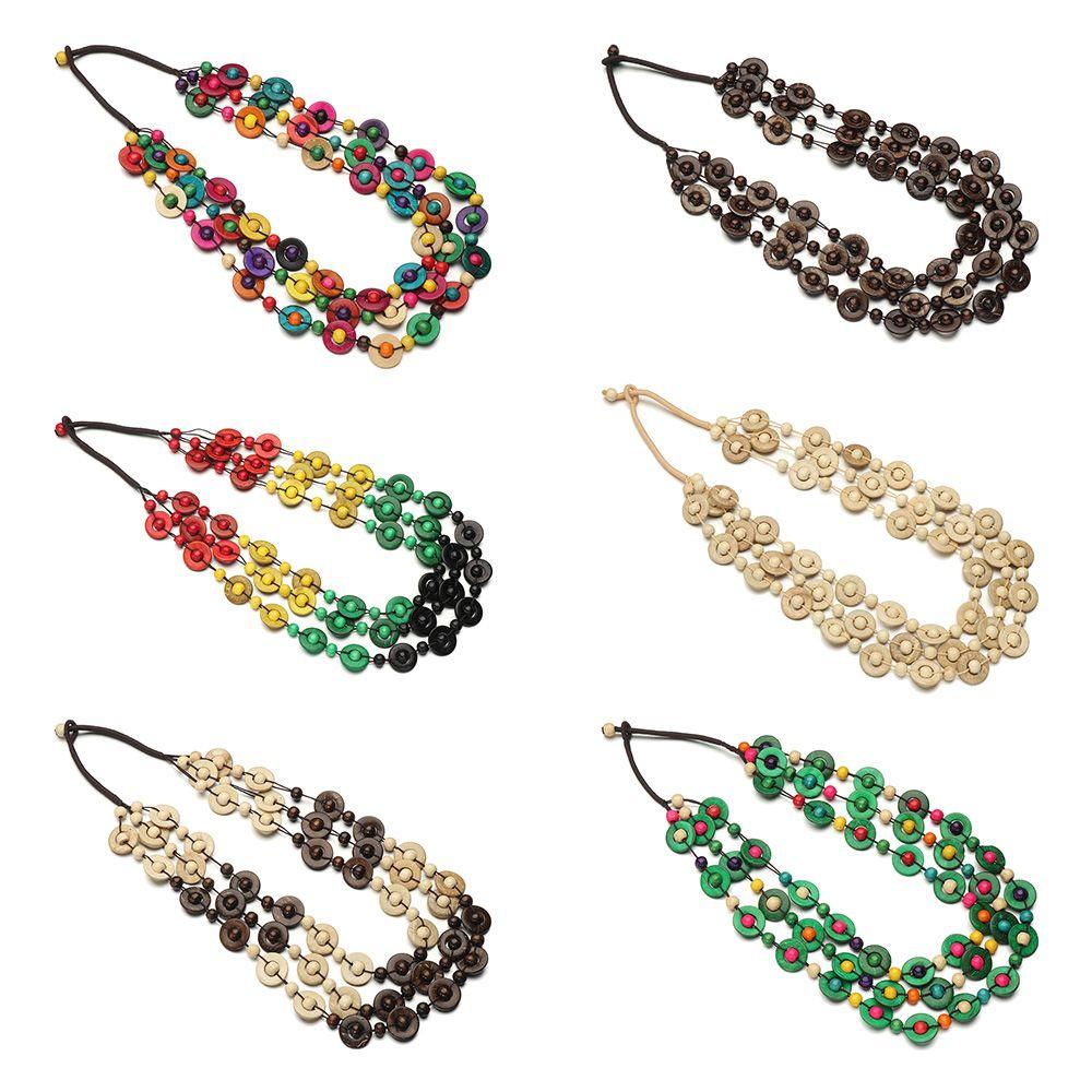 Юбилейное плетеное бусы богемный этнический кулон из кокосовой скорлупы длинное ожерелье многослойное