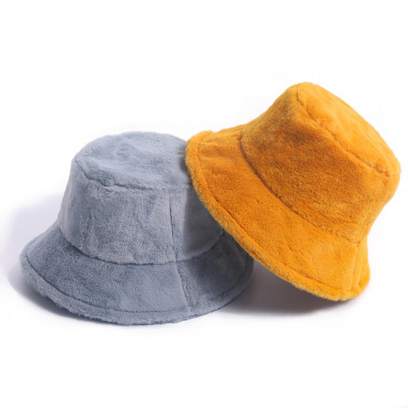 Imitation Rabbit Plush Bucket Hat, Warm in Autumn/Winter, Wide-brimmed Washbasin Hat