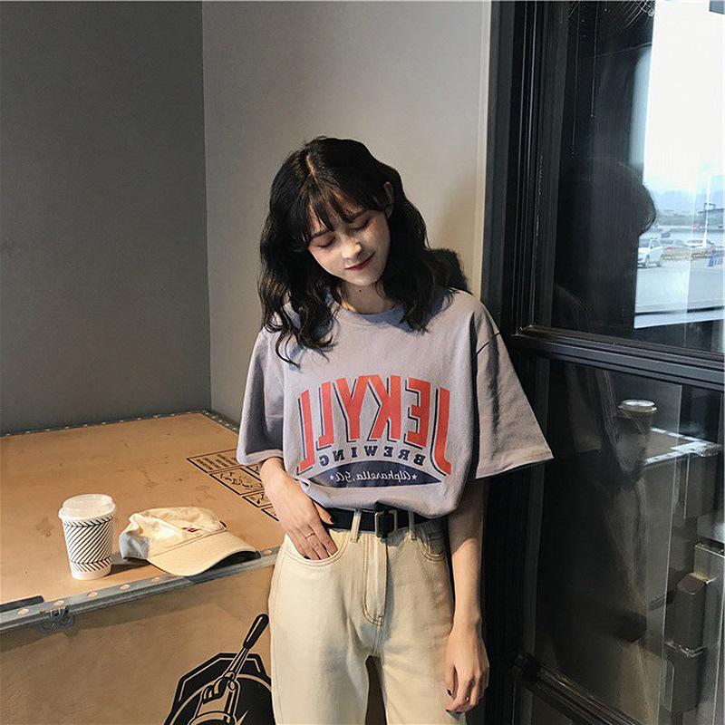 Новая летняя корейская версия свободного большого размера с короткими рукавами и принтом букв, женская студенческая футболка