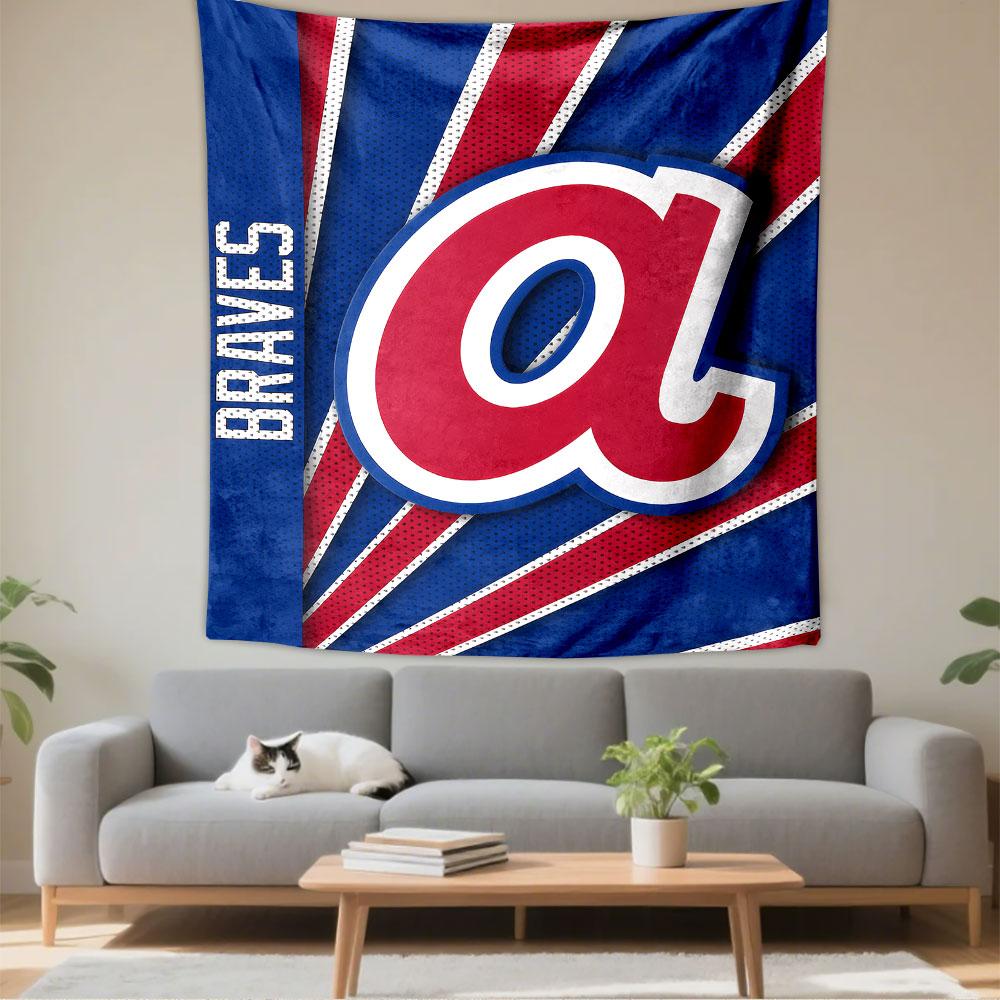 Atlanta Braves Tapestry Wall Hanging, MLB Baseball Team Logo Poster, Sports Wall Decor for Bedroom Living Room Dorm