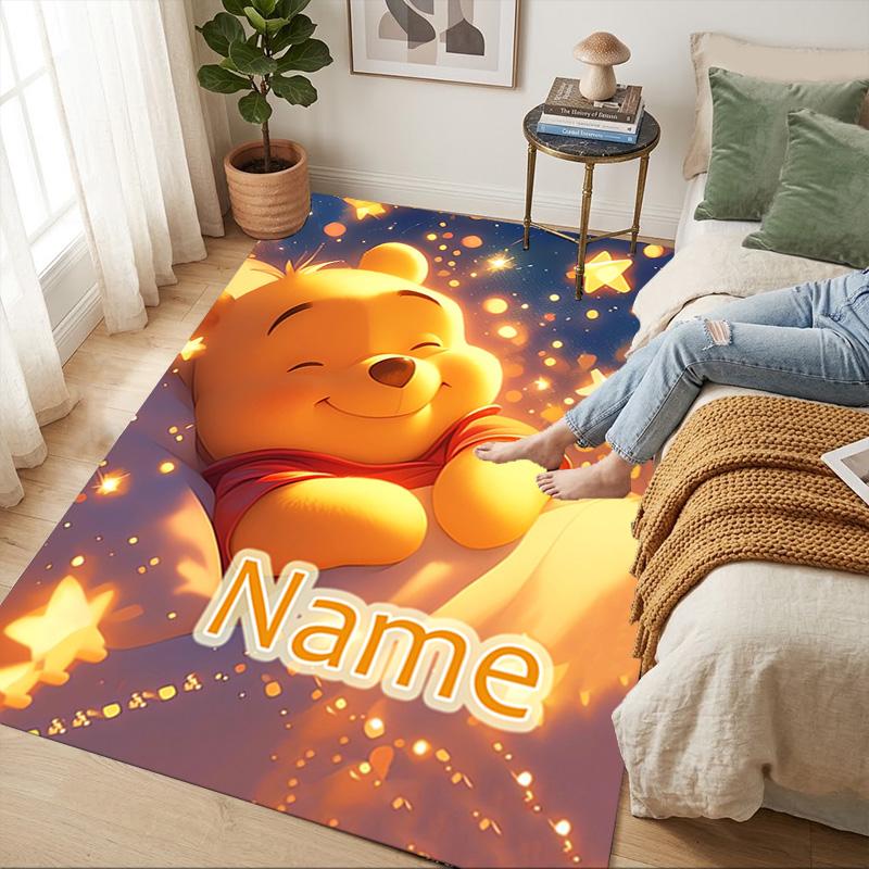Personalized Name Pooh Bear Art Living Room Non-Slip Area Rug Soft Carpet for Bedroom Kids Playroom Sofa Office Home Decor Doormat