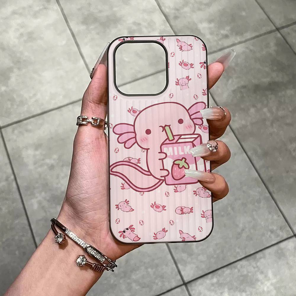 Мультяшный Аксолотль Милый Для IPhone 17 16 15 14 13 12 11 Pro Max Plus Pro Гофрированный Ударопрочный Матовый Чехол для Телефона
