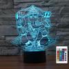 Ночник-иллюзия 3D Ганеша, сенсорная настольная лампа с пультом ДУ, 16 цветов, оптический USB-светодиодный ночник для детей, подарок, украшение комнаты