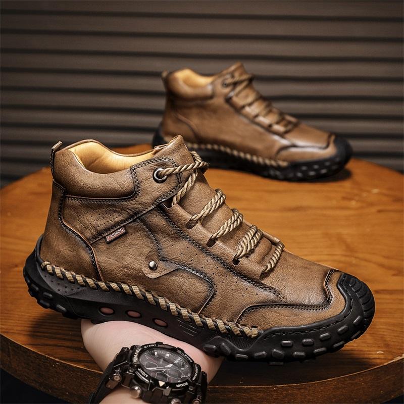 Весна/ ОсеньМужские высокие повседневные кроссовки Ручная работа Кожаная обувь Большой размер 39-48