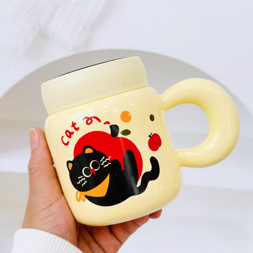 Новый День рождения Непослушный кот Водяная чашка Мультяшная керамическая кружка с крышкой ложкой Мультяшная чашка для питья Подарочный набор Подарочная коробка