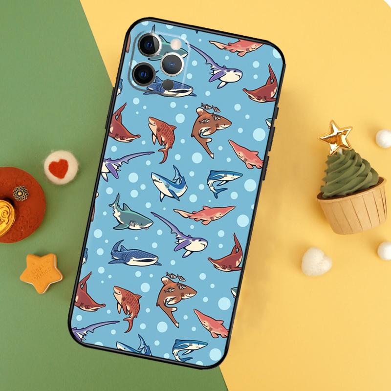 Мультяшный чехол-акула для iPhone 17 17Air 16 15 14 13 11 12 Pro Max 12 13 Mini 16E Ударопрочный чехол