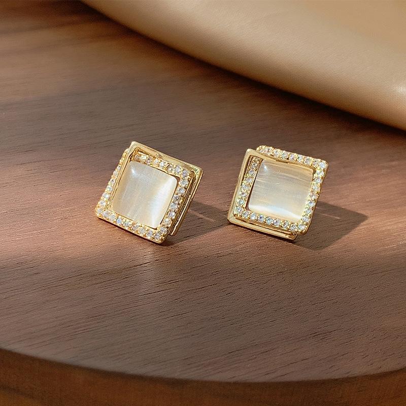 S925 silver needle opal stud earrings femininity geometric love premium earrings ins style Korean earrings collection