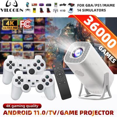 Портативный игровой проектор S40 Max, Android 11, WiFi 6, Bluetooth, 1024x600P, 36000+ игр, 2 беспроводных геймпада