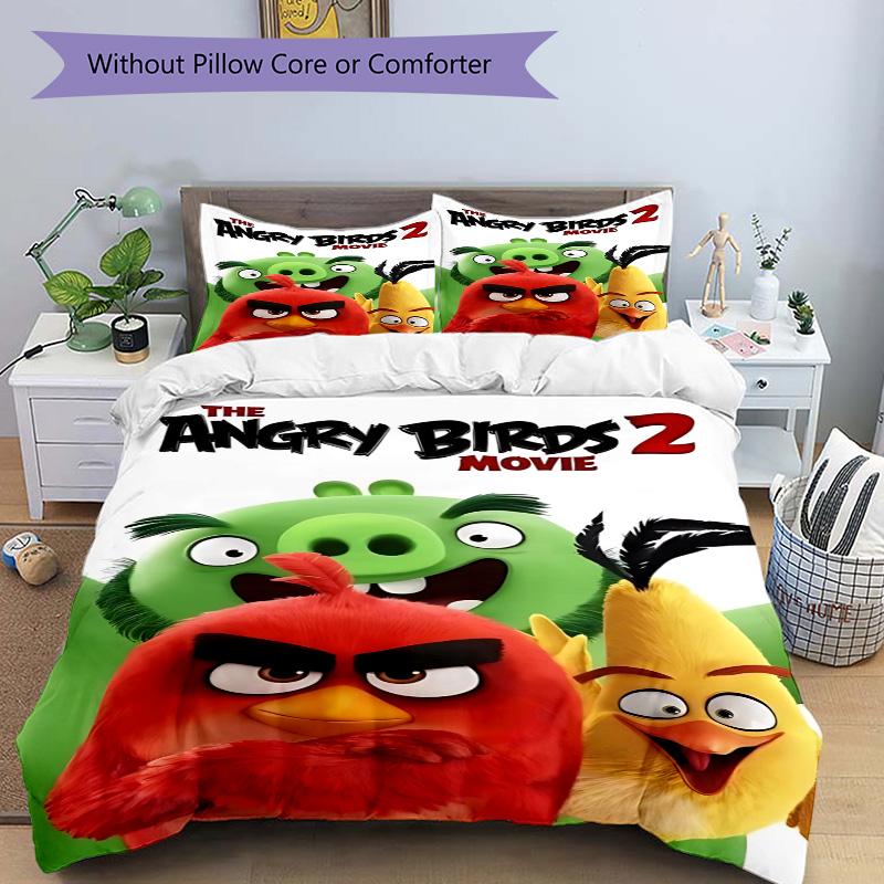 Angry Birds Movie Adventure Print 3Pcs Bedding Setduvet Cover With 2 Bedropillowcase Home Birthday Gift