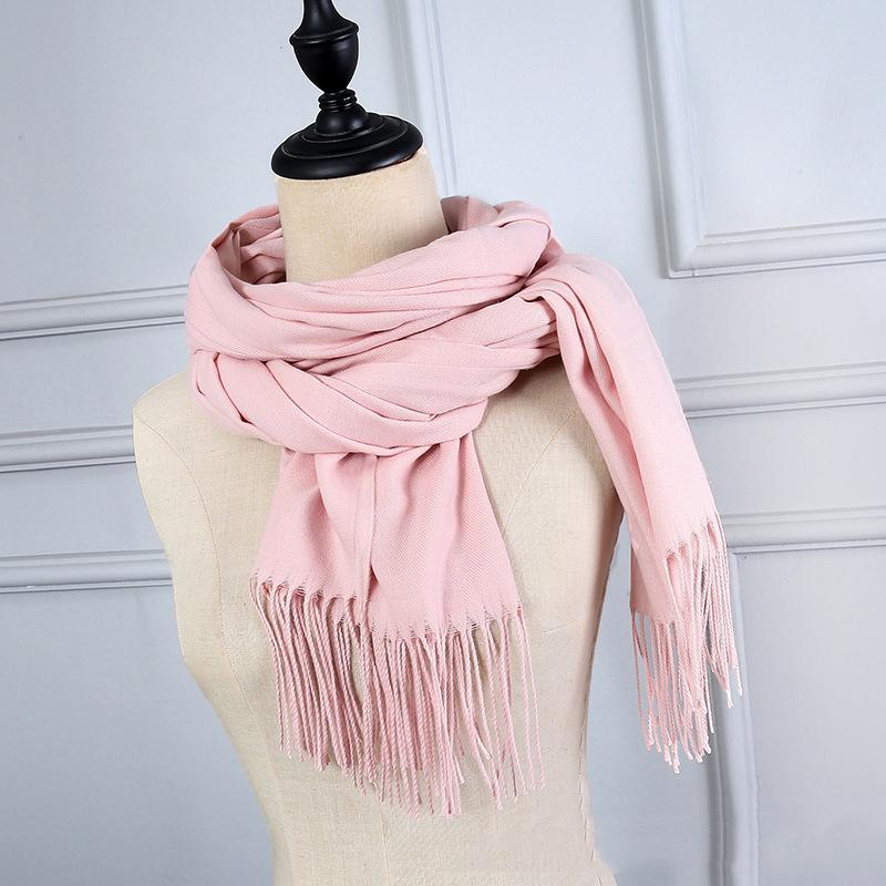 Women Scarf Shawl Soft Thickened Solid Color Winter Warm Tassels Fashion Accessories