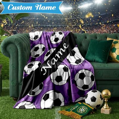 Custom Name Soccer Ball Blanket Lightweight Ideal Bedding Blanket Perfect for Travel, Camping, Living Rooms, Sofas, Christmas Gift
