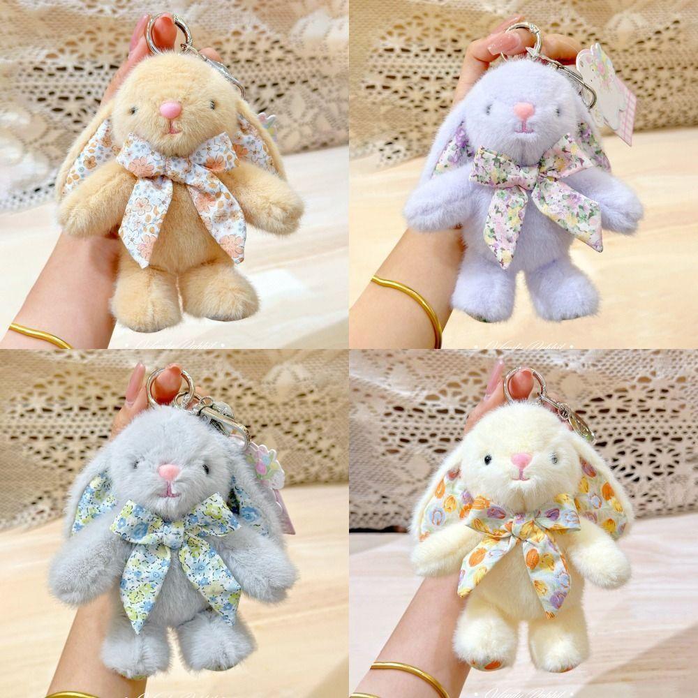 Flower Bowknot Plush Rabbit Keychain Soft Car Key Pendant Bag Hanging Pendant Bag Backpack Decor