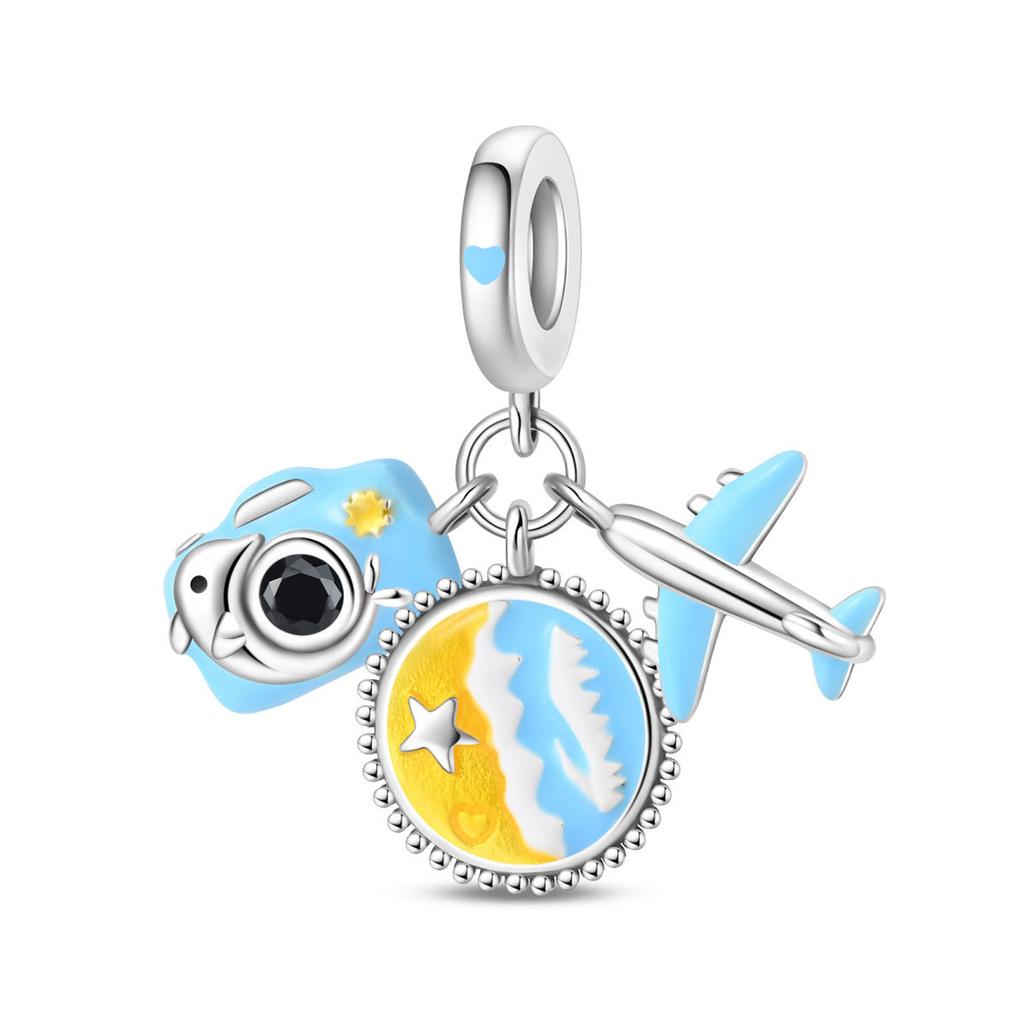 S925 Silver Summer Vacation Sun Beach Castle Sports Bead Pendant DIY Handmade Jewelry Bracelet Making Accessories