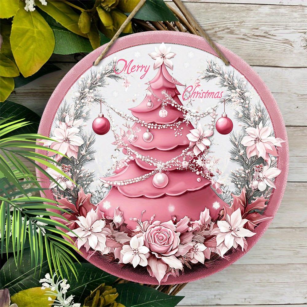 Деревянная розовая рождественская табличка, круглое украшение «Счастливого Рождества» для декора на входную дверь, стену, идеальный рождественский подарок
