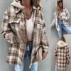 Women's Oversized Plaid Shirt with Hood, Casual Loose Fit Checkered Long Sleeve Top