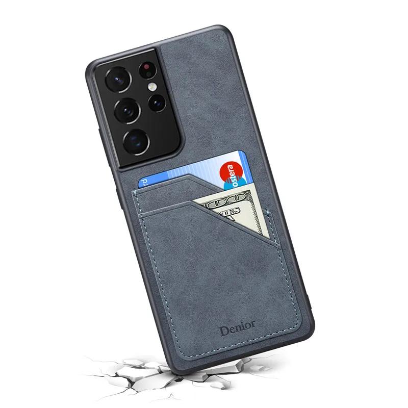 Роскошный кожаный чехол для телефона Samsung S25 S24 Ultra Plus S23 FE S22 S21 S20 Note 20 Note 10 Ultra Plus A05S с держателем для карт