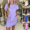 Women's Short Sleeve T-shirt Dress Casual Crew Neck Short Dress with Pockets
