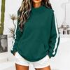 Women Mock Neck Sweatshirt, Side Stripe Long Sleeve Loose Pullover Top With Kangaroo Pocket