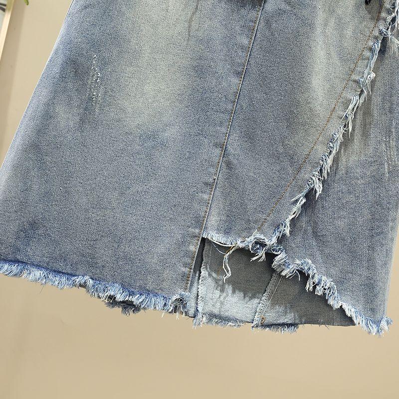 Sexy and Irregular Denim High Waist A-line Skirt with Plus Size for Women