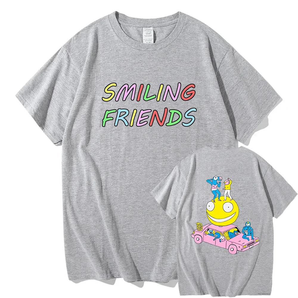 Футболка с графическим принтом Smiling Friends Манга Хлопок Короткий рукав Свободная Мужская Футболка Унисекс Уличная Одежда Повседневная С круглым вырезом Модная Мужская Футболка