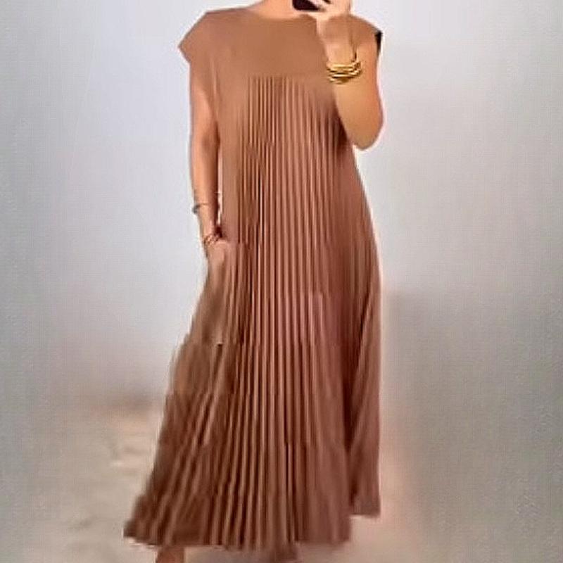 BITCED Весна Лето Женская мода О-образный вырез без рукавов плиссированные платья Длинные платья