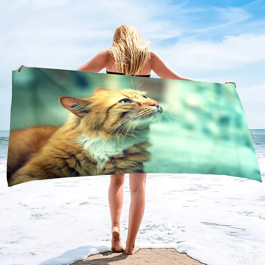 Beach Towel For Women, Girls, Kids, Men, Cat Bath Sand Free Pool Absorbent Soft Plush Lovers