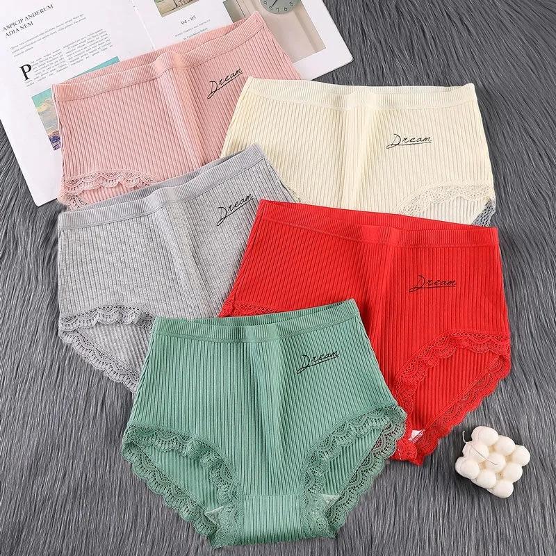 4 шт. нижнее белье с высокой талией, женское хлопковое антибактериальное нижнее белье большого размера, сексуальное нижнее белье для живота, женские кружевные трусы с подтяжкой бедер в японском стиле для девочек