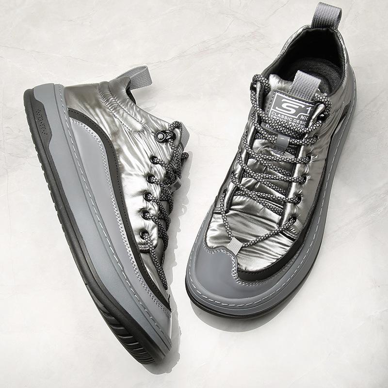 2025 direct supply men's shoes down cloth waterproof high-top shoes men's winter casual versatile board shoes trendy clown shoes