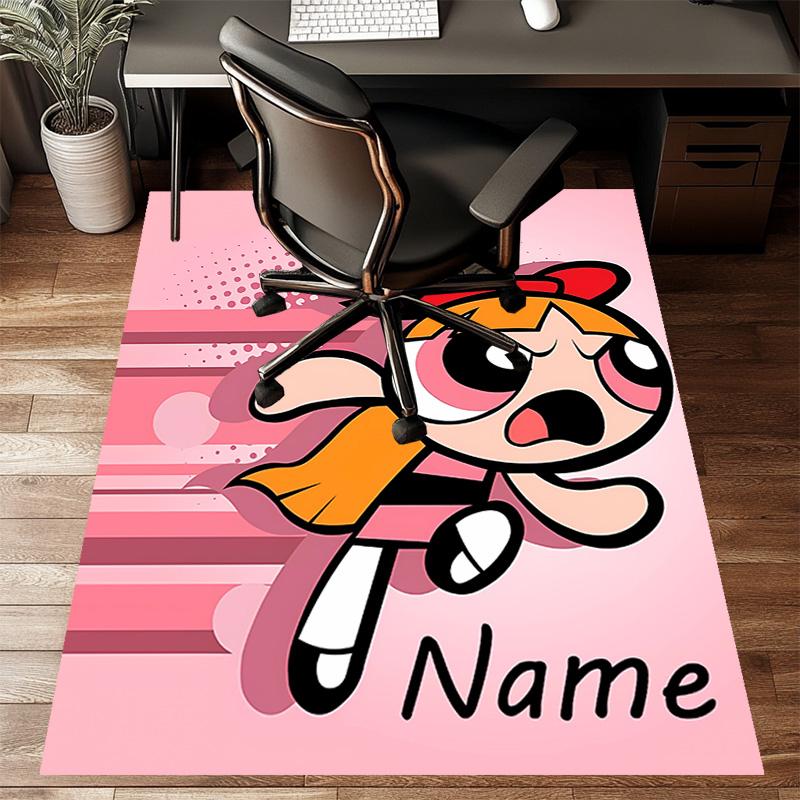 Custom The Powerpuff Girls Mat Personalized Name, Polyester Washable Indoor Entryway Rug, Gift for Christmas, Easter, Thanksgiving Day