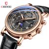 Multifunctional Clock True Three Eyes Six Needle Moonlight Calendar Fashion Business Quartz Leather Watch for Male