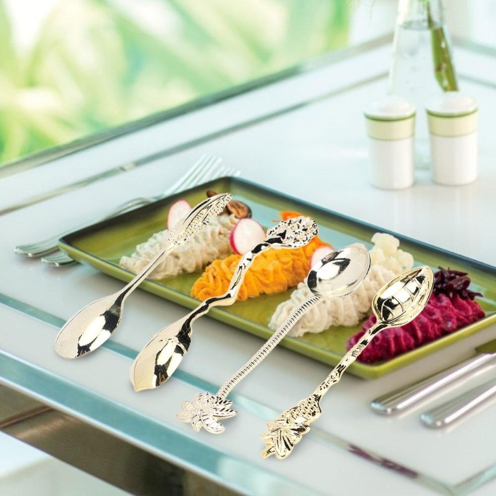 4Pcs Vintage Matte Plating Creative Scoop Solid Alloy Icecream Spoon Food Utensil Afternoon Tea