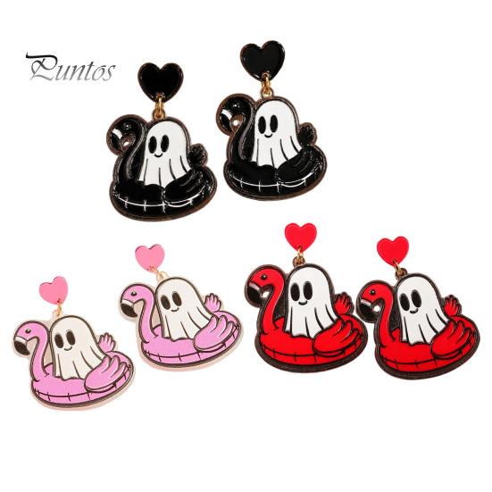Flamingo Swimming Ring Jewelry 1 Pair Summer Halloween Ghost Earrings for Women, Cute Quirky Gifts Pool Float Dangle Drop Earrings, 2D Acrylic Holiday