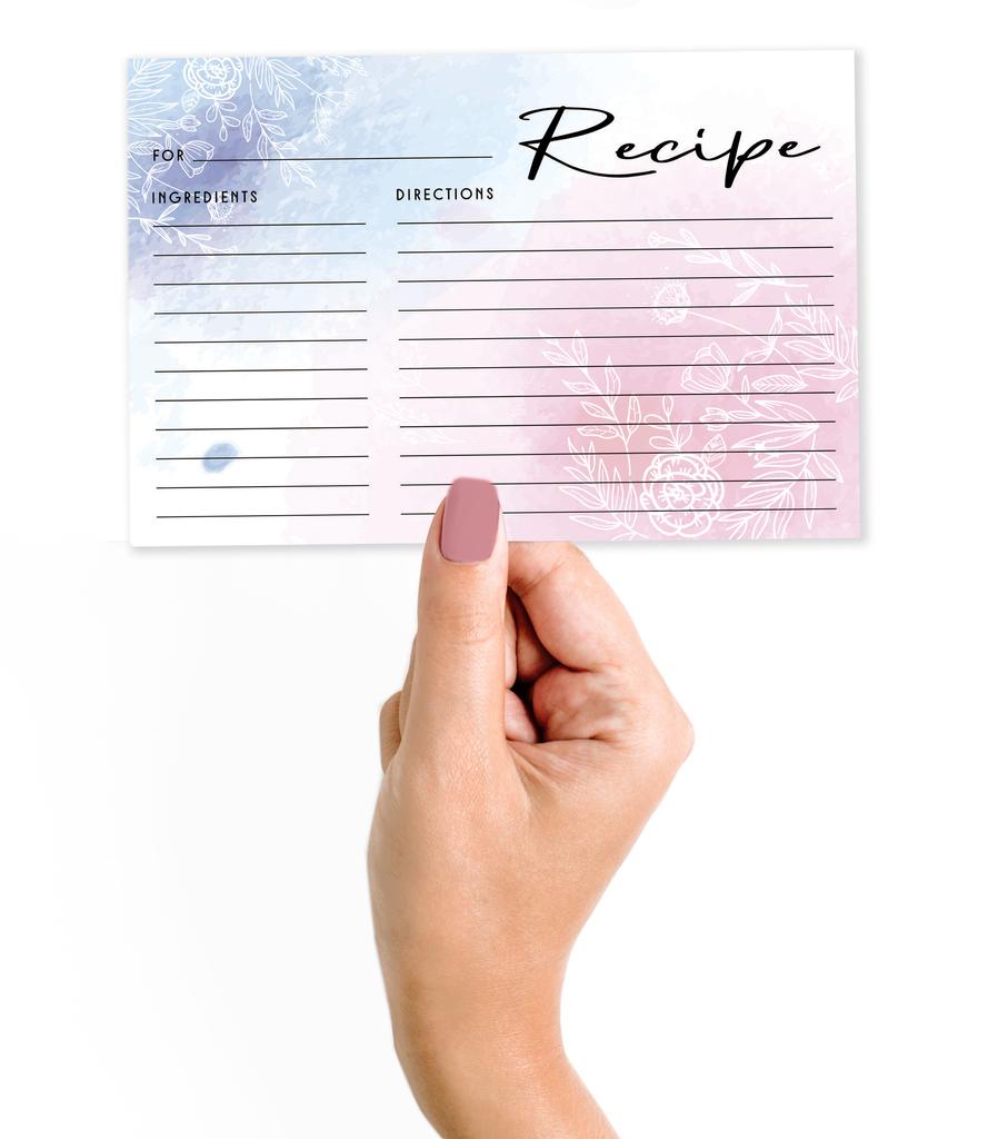 Inkdotpot Карточка с рецептом 6x4 дюйма, односторонние карточки с рецептами, акварельные цветочные карточки с рецептами, свадьба, девичник, рождение ребенка, упаковка