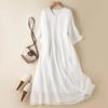 Cotton Linen Dress Women Slim Temperament Half Sleeve Loose Dresses Fashion Solid Color Casual Elegant Dress Summer Trend Thin